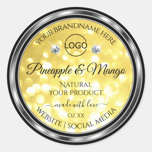 Geel goudglitterproduct Labels diamanten Logo (Voorkant)