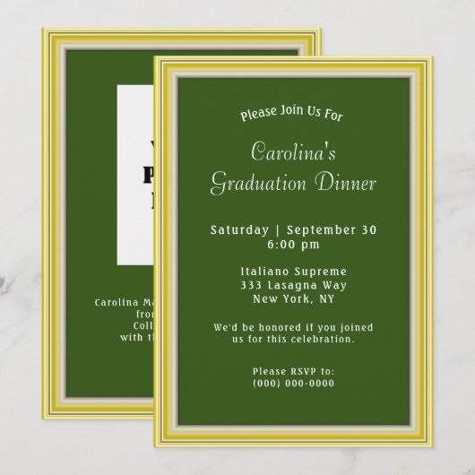 Geel goudLijst Groen diner Afstuderen Kaart (Voorkant / Achterkant)