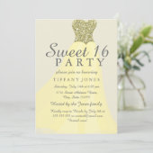 Geel goudmousserend glitter Gezoet 16 Invite Kaart (Staand voorkant)