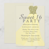 Geel goudmousserend glitter Gezoet 16 Invite Kaart (Voorkant / Achterkant)