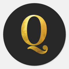 Geel goudoliemonogram Q op zwart Ronde Sticker
