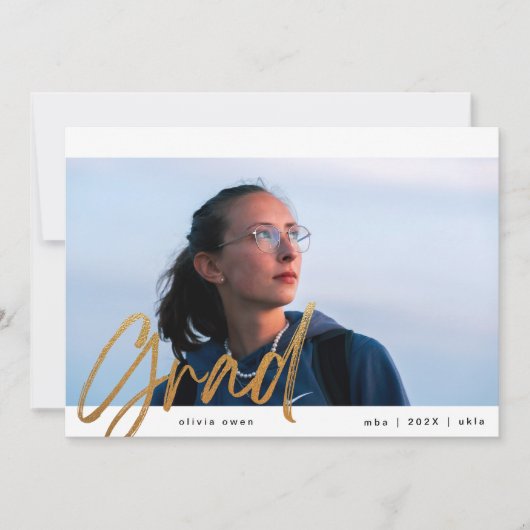 Geel goudpenseel Afstudeerder Twee foto's modern Aankondiging (Voorkant)
