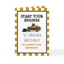 Geel graafmachine constructie jongens verjaardag