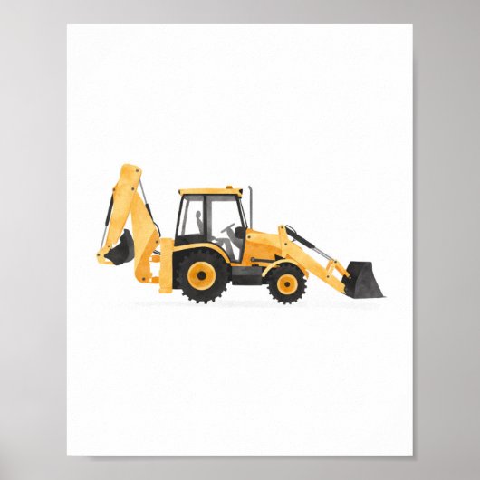Geel graafmachine-lader bouwvoertuig decor poster (Voorkant)