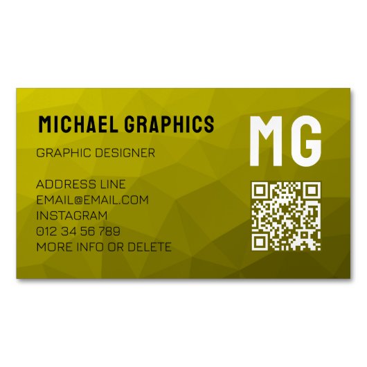 Geel gradiënt geometrisch mesh patroon QR code Magnetisch Visitekaartje (Voorkant)