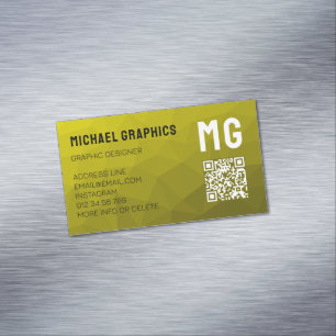 Geel gradiënt geometrisch mesh patroon QR code Magnetisch Visitekaartje
