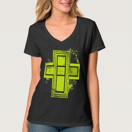 Geel Graffiti Cross T-shirt (Voorkant)