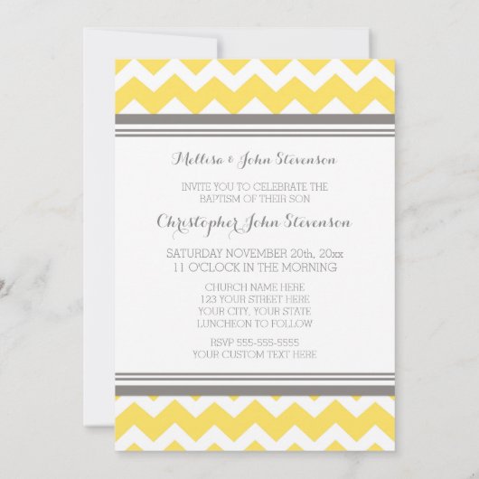 Geel Gray Chevron Baptism Uitnodiging (Achterkant)