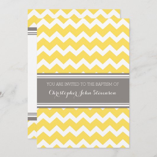 Geel Gray Chevron Baptism Uitnodiging (Voorkant / Achterkant)