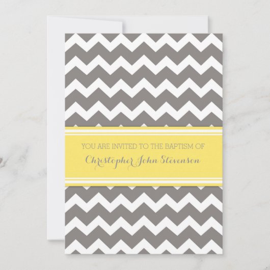 Geel Gray Chevron Baptism Uitnodiging (Voorkant)