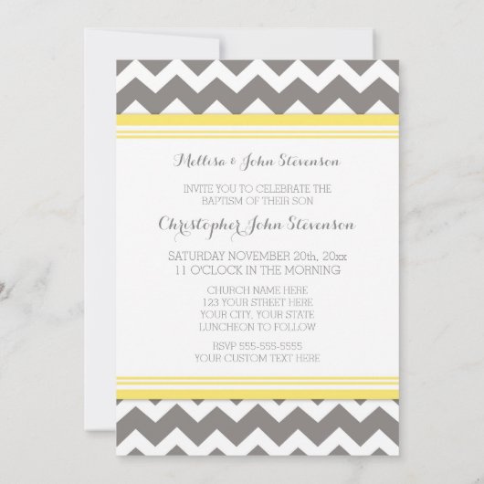 Geel Gray Chevron Baptism Uitnodiging (Achterkant)