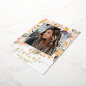 Geel greenery script 3 foto's afstuderen folie uitnodiging (Gedraaid)