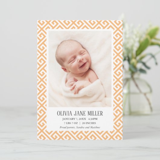 Geel Grieks Sleutel Baby Geboorte Aankondiging Fot (Staand voorkant)