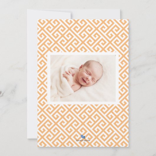 Geel Grieks Sleutel Baby Geboorte Aankondiging Fot (Achterkant)