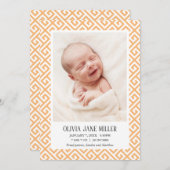 Geel Grieks Sleutel Baby Geboorte Aankondiging Fot (Voorkant / Achterkant)