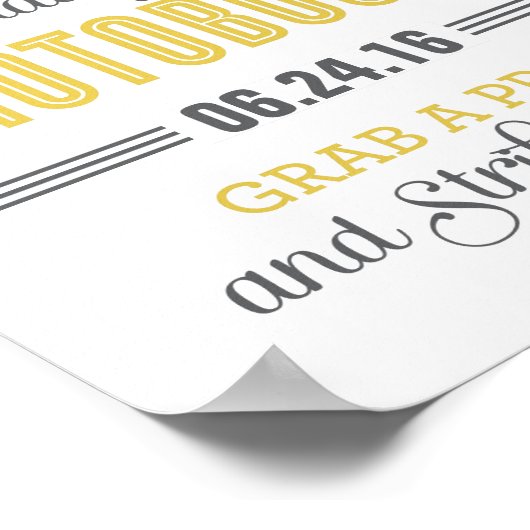 Geel Grijs Aangepast bruiloft Foto Booth Sign Poster (Hoek)