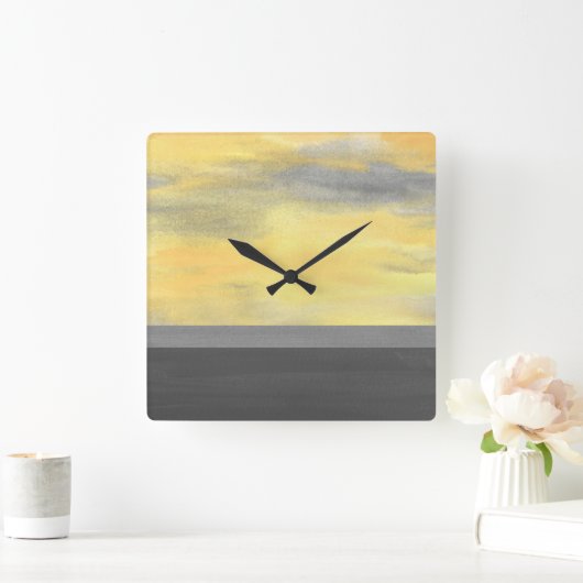 Geel grijs Abstract Modern Vierkante Klok (Huis)