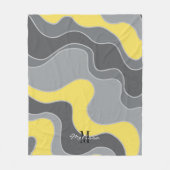 Geel grijs Abstract Ocean Waves Monogram Fleece Deken (Voorkant)