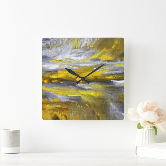 Geel grijs Abstract Vierkante Klok (Huis)
