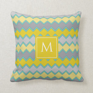 Geel grijs Aqua Geometric Pattern Monogram Kussen