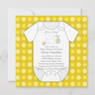 Geel Grijs Baby Boy Douche Uitnodigingen