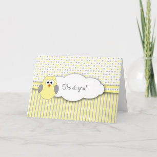 Geel Grijs Baby shower Grijze Owl Bedankkaart