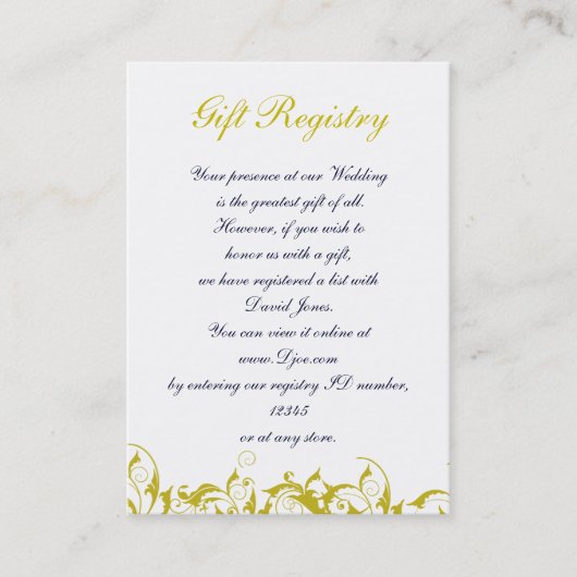 geel grijs Baroque Wedding Visitekaartje (Voorkant)