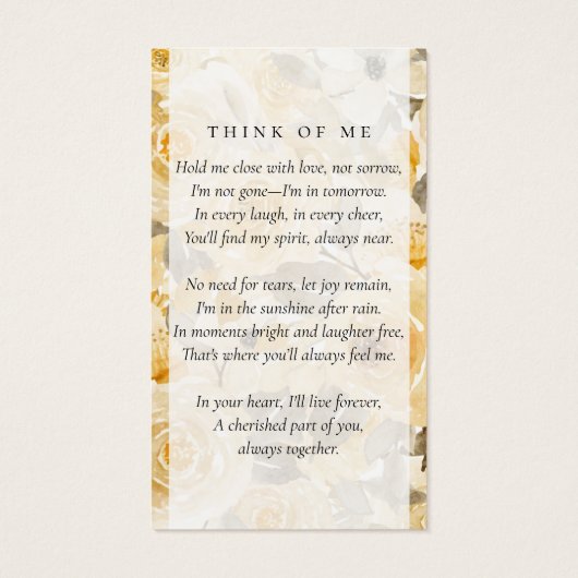 Geel Grijs Bloemen Begrafenisgebed Kaart (Achterkant)