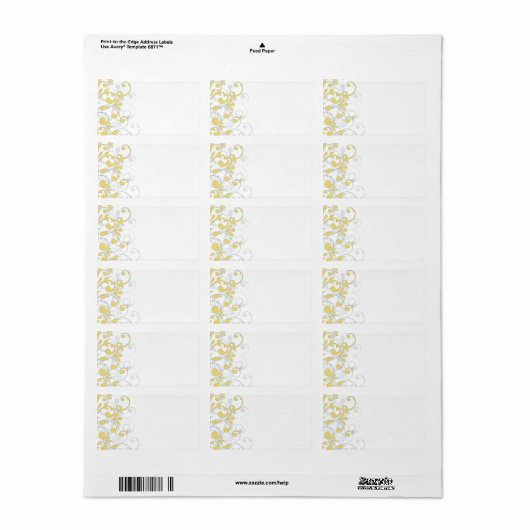 Geel Grijs Bloemen Bruiloft Blank Adres Label (Full Sheet)