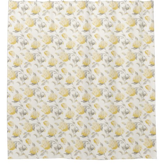 Geel grijs  Bloemen Douchegordijn (Voorkant)