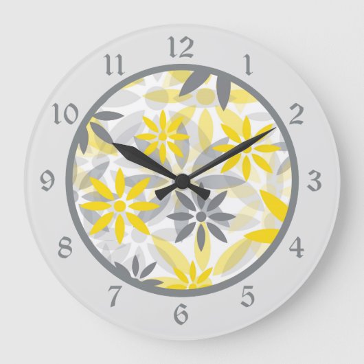 Geel grijs bloemig grafisch grote klok (Voorkant)