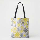 Geel grijs bloemig grafisch monogram tote bag (Voorkant)