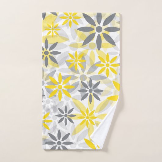 Geel grijs bloemig grafisch patroon bad handdoek (Handdoek)