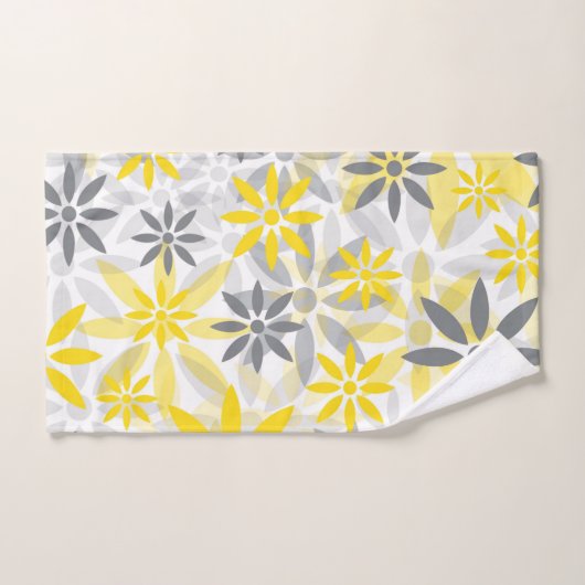 Geel grijs bloemig grafisch patroon bad handdoek (Handdoek)