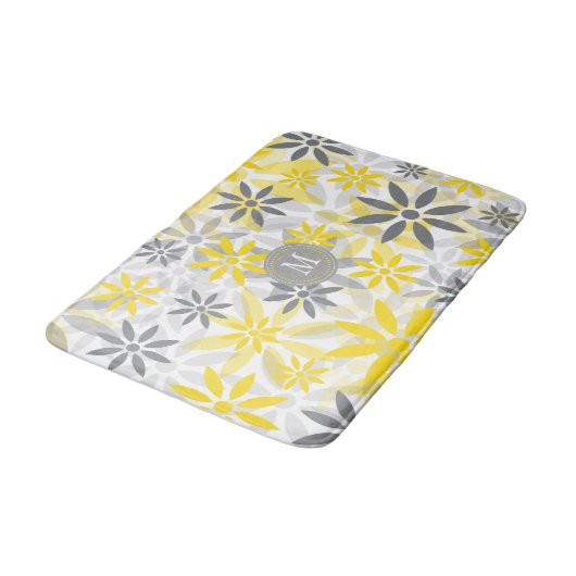 Geel grijs bloemig grafisch patroon badmat (Gekanteld)