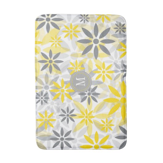 Geel grijs bloemig grafisch patroon badmat (Voorkant Verticaal)