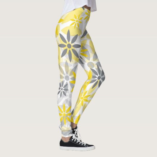 Geel grijs bloemig grafisch patroon leggings (Rechts)