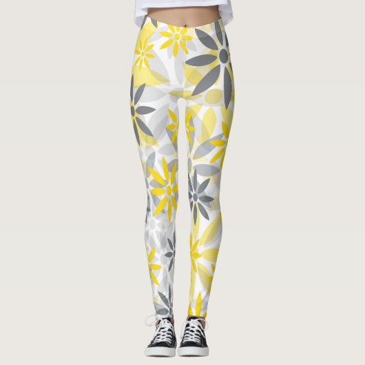 Geel grijs bloemig grafisch patroon leggings (Voorkant)
