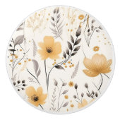 Geel grijs bloemmotief keramische knop (Voorkant)