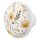 Geel grijs bloemmotief keramische knop (Rechts)