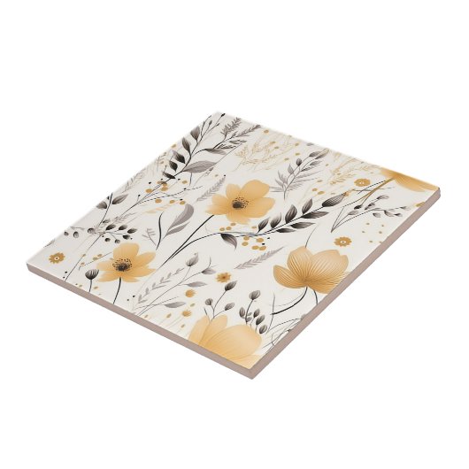 Geel grijs bloemmotief tegeltje (Zijkant)