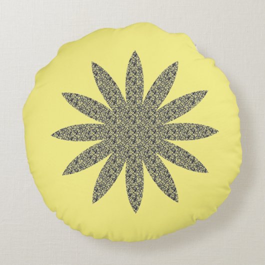 Geel Grijs Bloempatronen Bloem Thema Cool Rond Kussen (Achterkant)