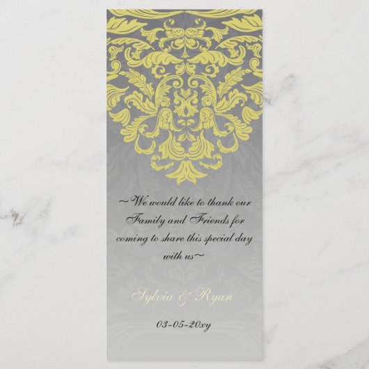 "geel grijs" Bruiloft menu (Achterkant)