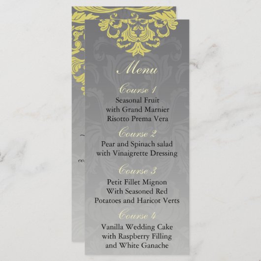 "geel grijs" Bruiloft menu (Voorkant / Achterkant)