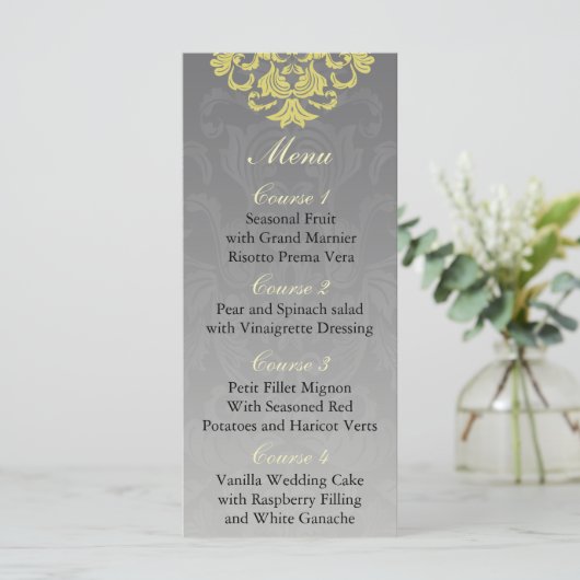 "geel grijs" Bruiloft menu (Staand voorkant)