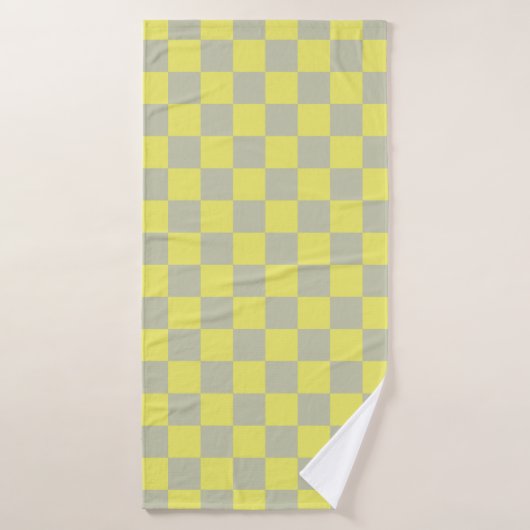 Geel + Grijs Check Checkerboard Patroon Badhanddoek (Badhanddoek)