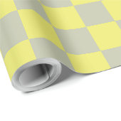 Geel + Grijs Check Checkerboard Patroon Cadeaupapier (Rol Hoek)