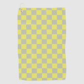 Geel + Grijs Check Checkerboard Patroon Golfhanddoek (Voorkant)