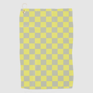 Geel + Grijs Check Checkerboard Patroon Golfhanddoek