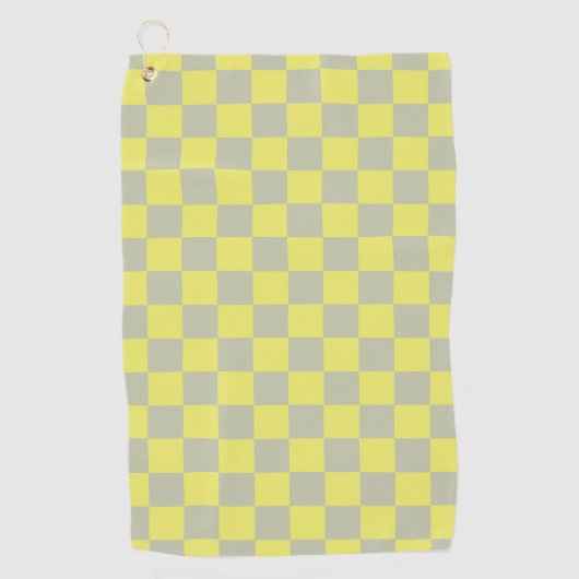 Geel + Grijs Check Checkerboard Patroon Golfhanddoek (Voorkant)